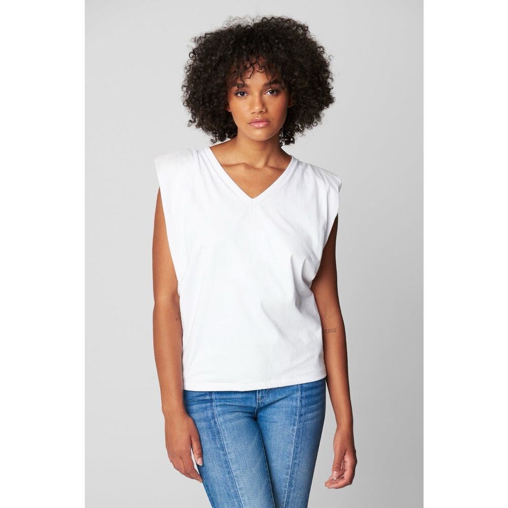 Blank NYC Women’s White Shoulder Pads Boxy Muscle Might Be Right Tank Top Sz. S